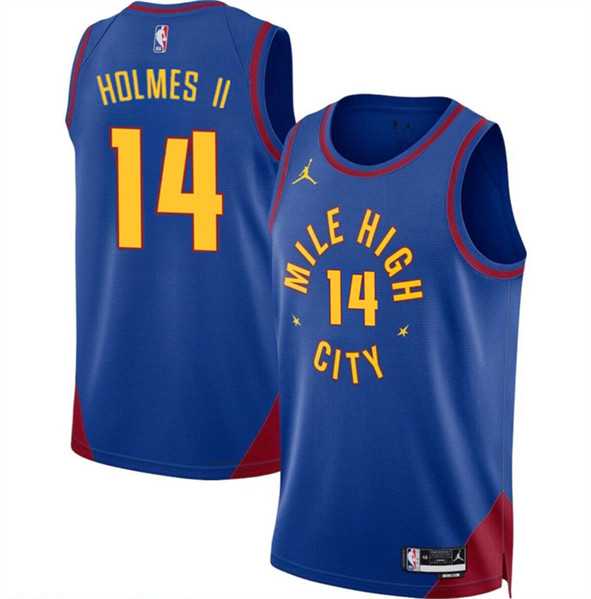 Mens Denver Nuggets #14 DaRon Holmes II Blue 2024 Draft Statement Edition Stitched Basketball Jersey Dzhi